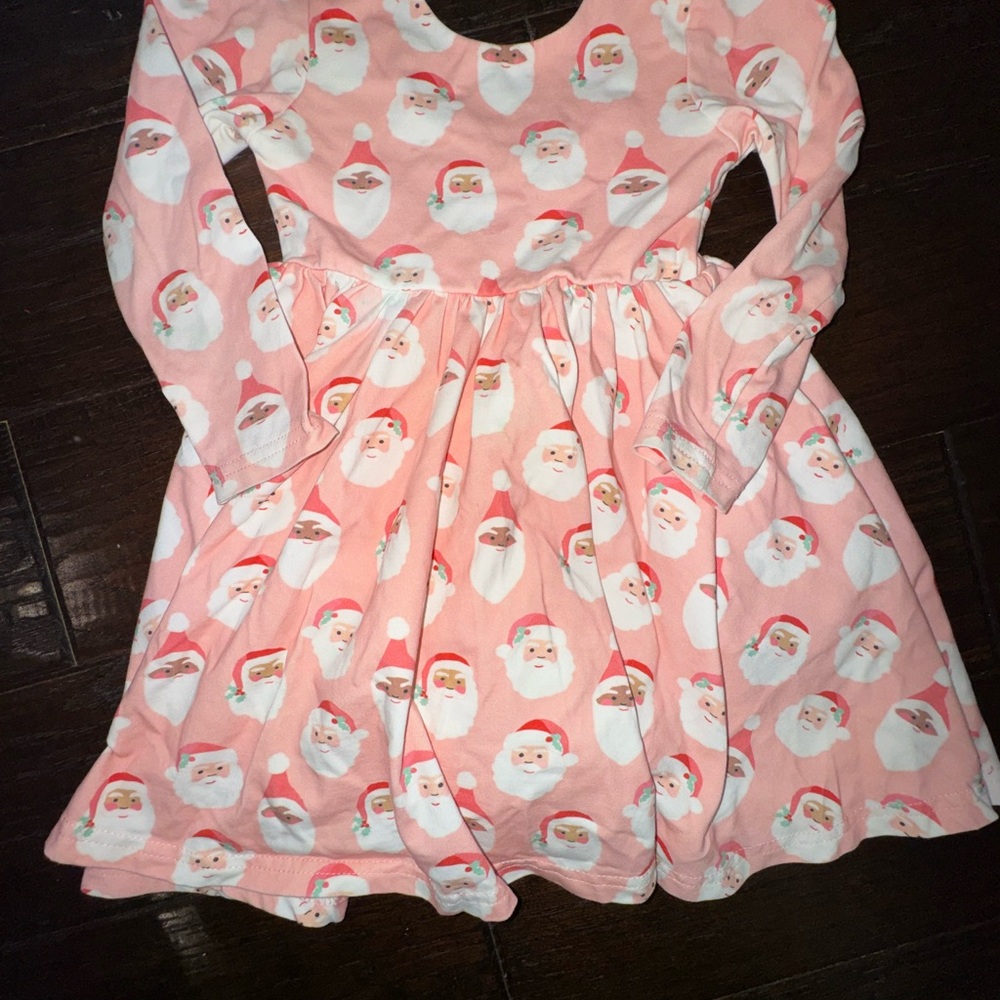 Pink Santa Print Kids Dress